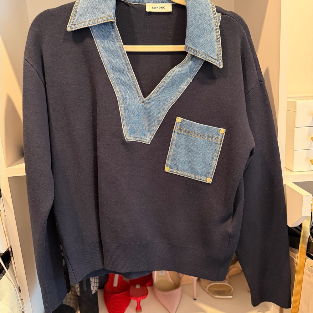 Sandro Deep Blue Knit Sweater